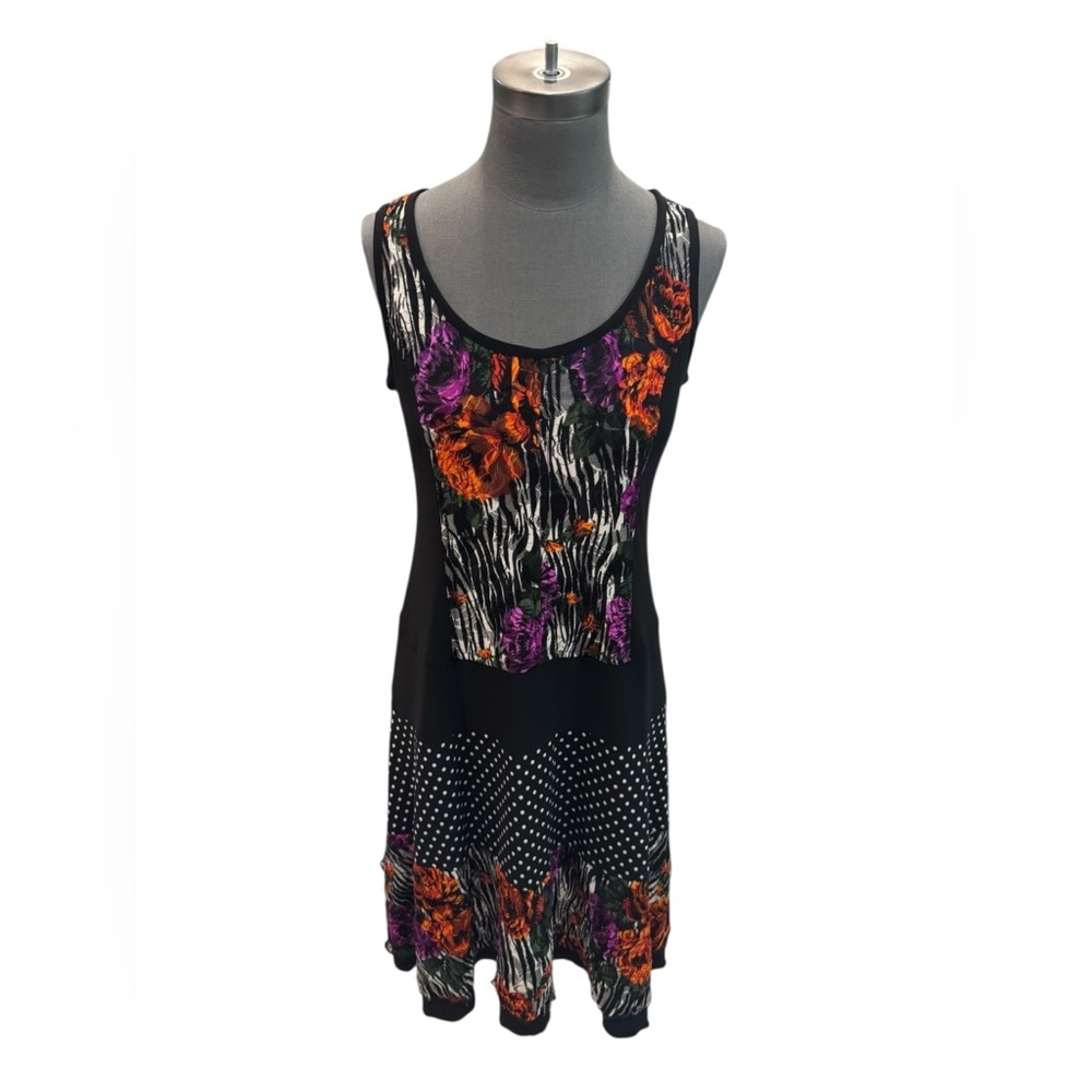 Joseph Ribkoff Sleeveless Mixed Print Dress – Floral Zebra & Polka Dot – 10